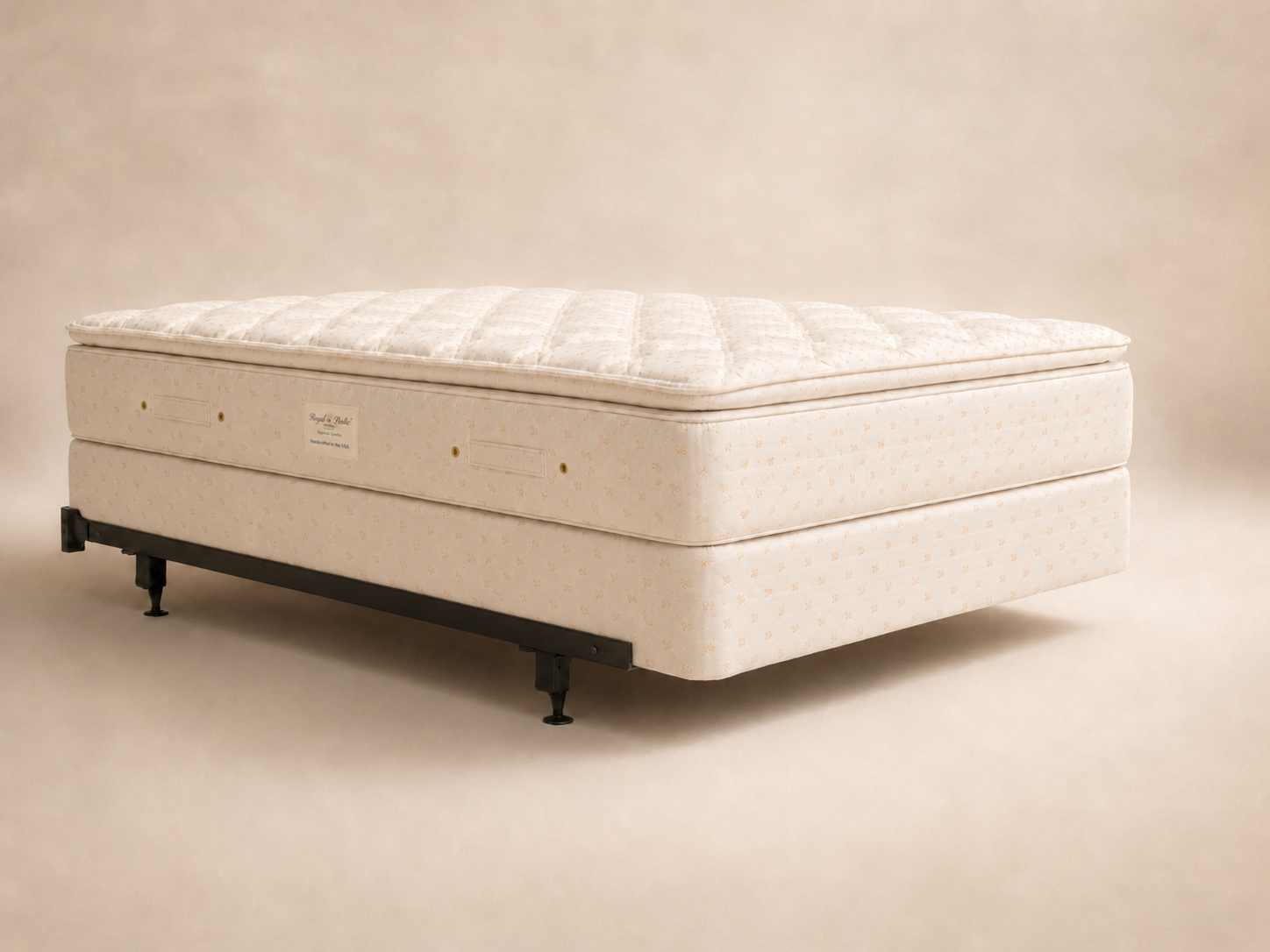 Royalpedicmattress Heavy Duty Metal Bedframe supporting a mattress and box spring