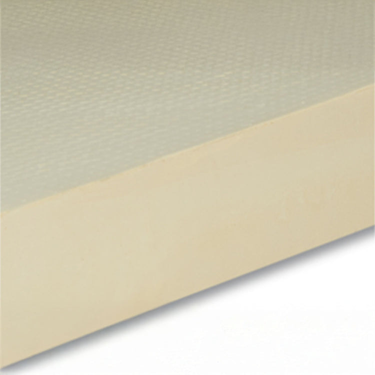 Close-up of a light beige surface with a subtle woven texture on the top half and a smooth, solid beige on the bottom half.