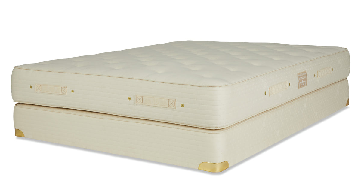 Beige Royal-Pedic - Premier Natural Cotton w/ Wool Wrap Mattress and boxspring on a white background
