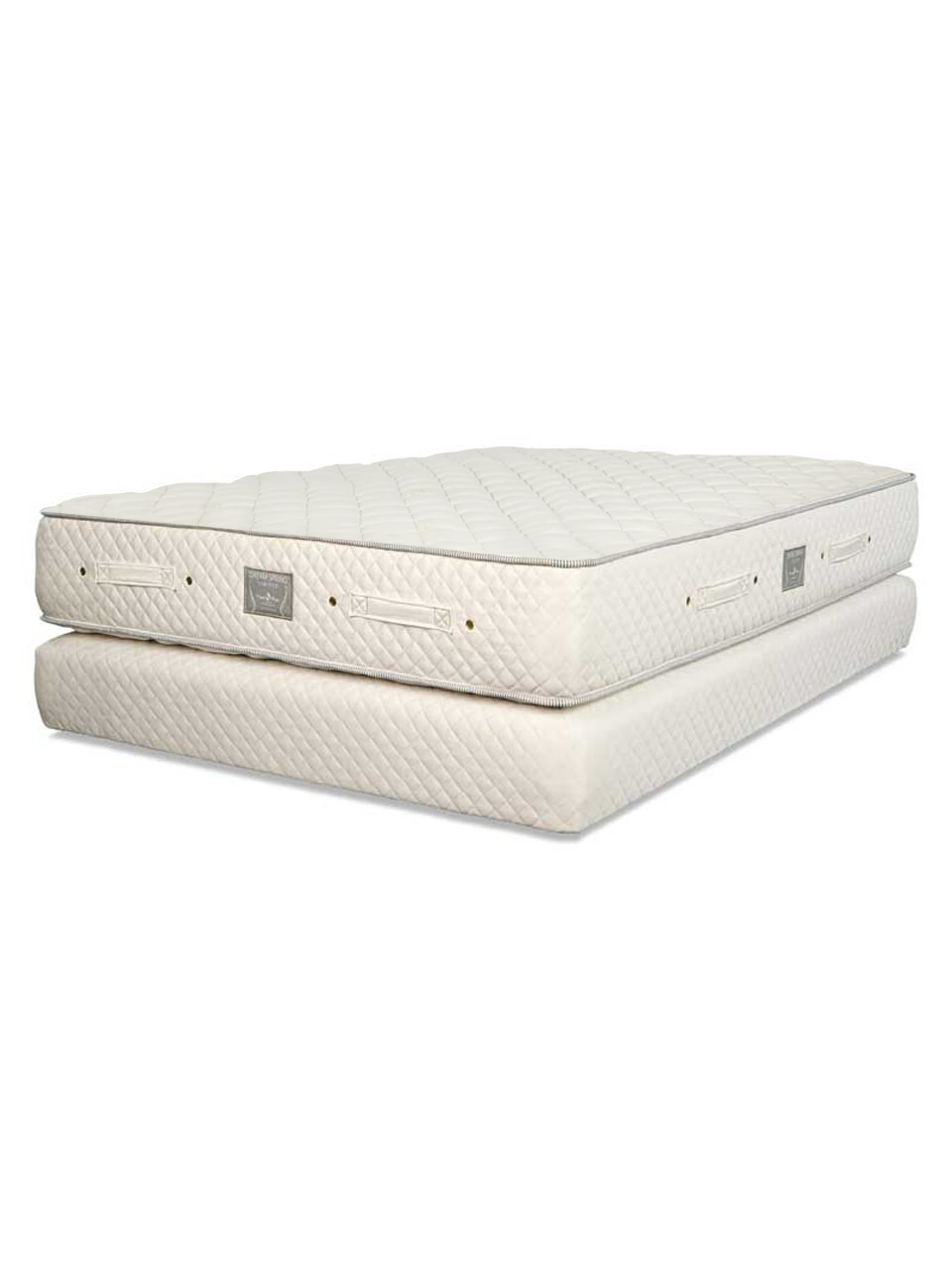 Royal-Pedic Dream Spring Limited Mattress on its matching quilted box spring, with handles, vents and the Royal-Pedic label on the border