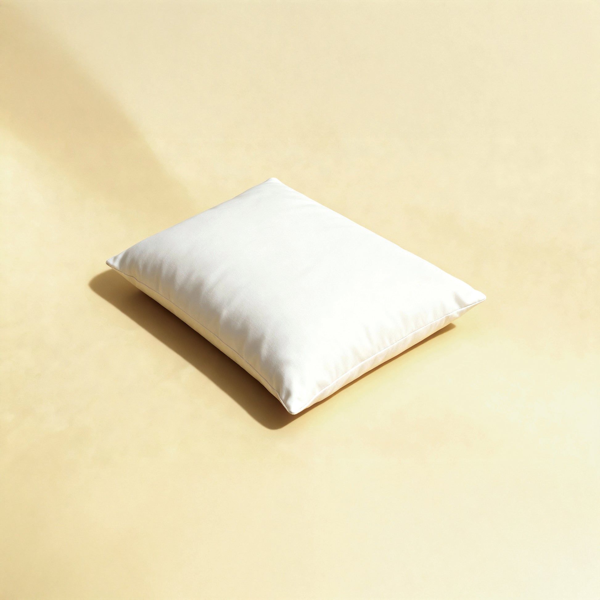 Royal-Pedic Natural Cotton Pillow, a white rectangular pillow, rests on a light yellow surface with a soft shadow.