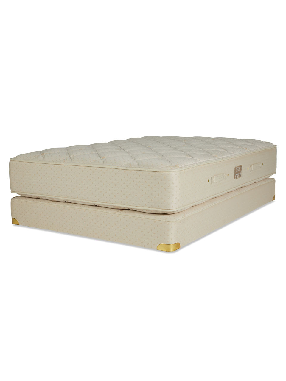 Beige mattress and boxspring on a white background